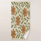 Fleurs beige et orange (Serviette de bain)