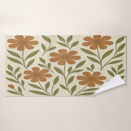 Fleurs beige et orange (Serviette de bain)