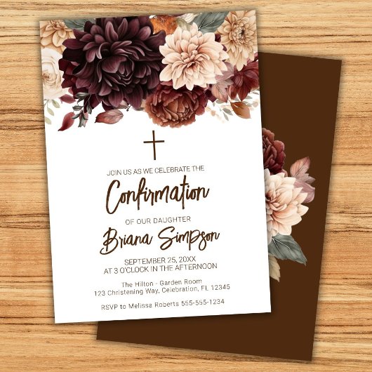 Fleurs beige marron invitation de confirmation flo