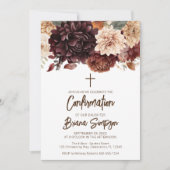 Fleurs beige marron invitation de confirmation flo (Devant)