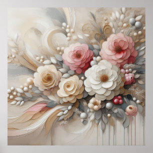 Fleurs Beige-Rose moderne 32 Poster