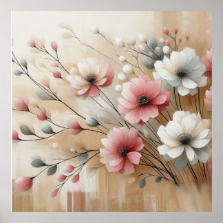 Fleurs Beige-Rose moderne 33 Poster