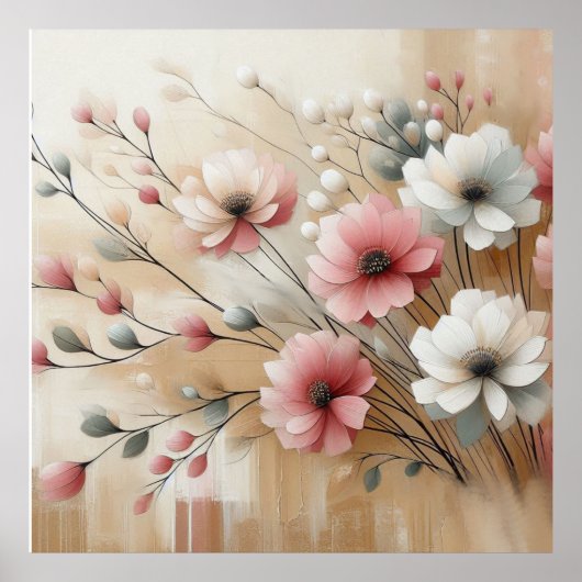 Fleurs Beige-Rose moderne 33 Poster (Devant)