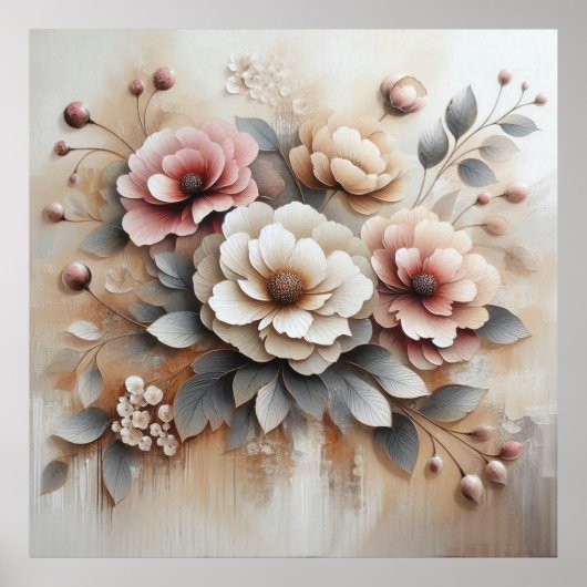 Fleurs Beige-Rose moderne 36 Poster (Devant)