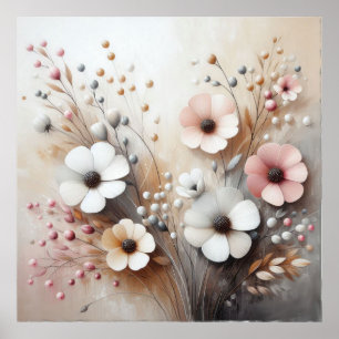 Fleurs Beige-Rose moderne 39 Poster