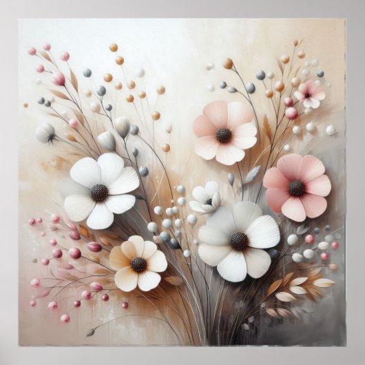 Fleurs Beige-Rose moderne 39 Poster (Devant)