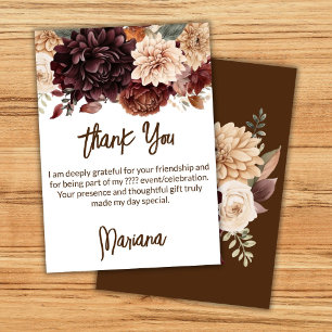 Fleurs beiges Brown Fête Florale Carte de remercie