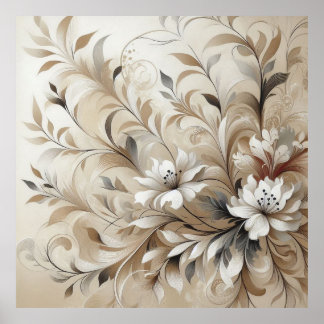 Fleurs beiges modernes 4 Poster