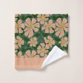 Fleurs beiges modernes avec feuilles verts (Gant de toilette)