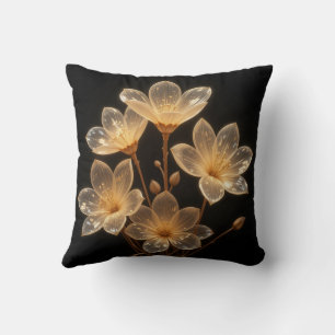 Fleurs beiges transparentes néon coussin noir