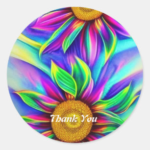 Fleurs Belle couleur Sticker rond classique