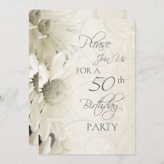 Fleurs blanches 50e anniversaire Invitations (Devant / Derrière)