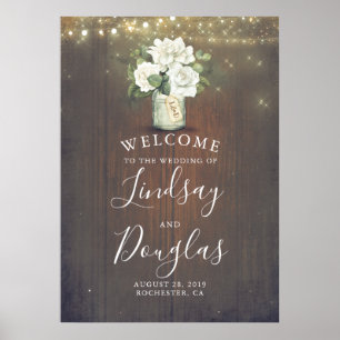 Fleurs blanches Affiche de bienvenue Mariage campa