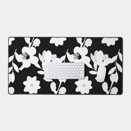 Fleurs blanches avec perles sur noir (Clavier et souris)