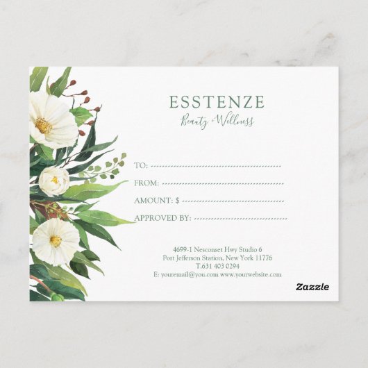 Fleurs blanches bou Certificat cadeau Design Carte (Dos)