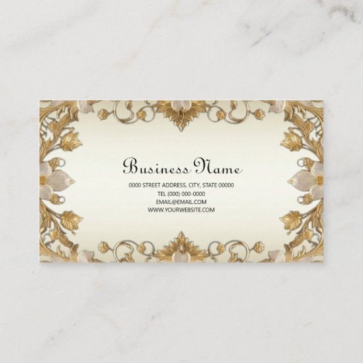 Fleurs blanches Carte de visite d'or décoratif (Dos)