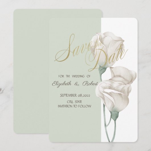 Fleurs blanches chic roses chic save the date (Devant / Derrière)