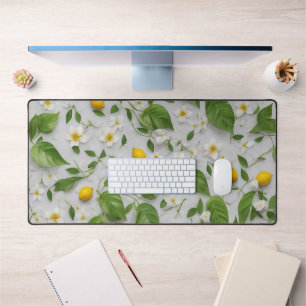 Fleurs blanches Citrons Vert Feuille Motif sur bla