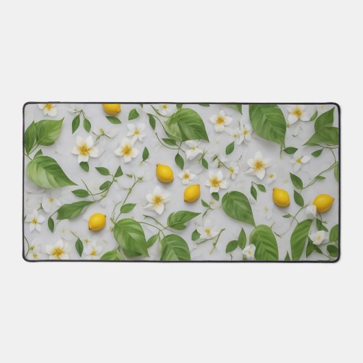 Fleurs blanches Citrons Vert Feuille Motif sur bla (Recto)