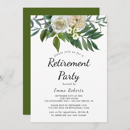 Fleurs blanches classiques Invitation de la fête d (Devant / Derrière)