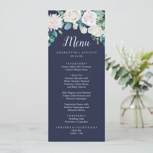 Fleurs blanches classiques | Menu du dîner Mariage (Debout devant)