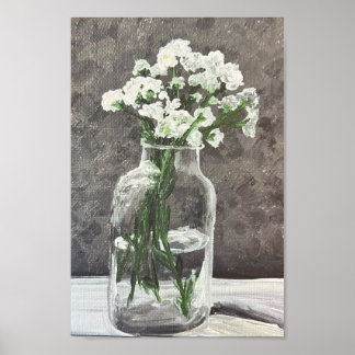 Fleurs blanches dans un poster de vase transparent
