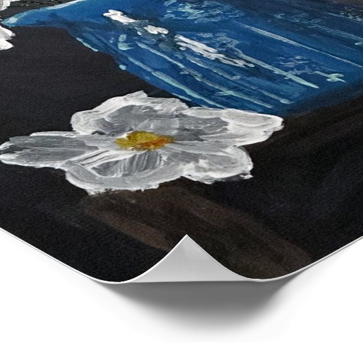 Fleurs blanches dans une affiche de lanceur bleu (Coin)