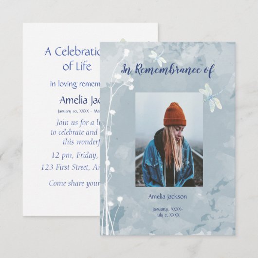 Fleurs blanches de libellules Invitations du servi (Devant / Derrière)