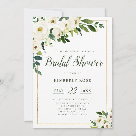 Fleurs blanches d'été invitation à la douche nupti (Devant)