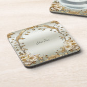 Fleurs blanches dorées Dessous de verre en plastiq (Côté gauche)