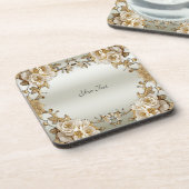 Fleurs blanches dorées Dessous de verre en plastiq (Côté gauche)