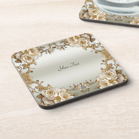 Fleurs blanches dorées Dessous de verre en plastiq (Côté gauche)