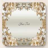 Fleurs blanches dorées Dessous de verre en plastiq (Devant)