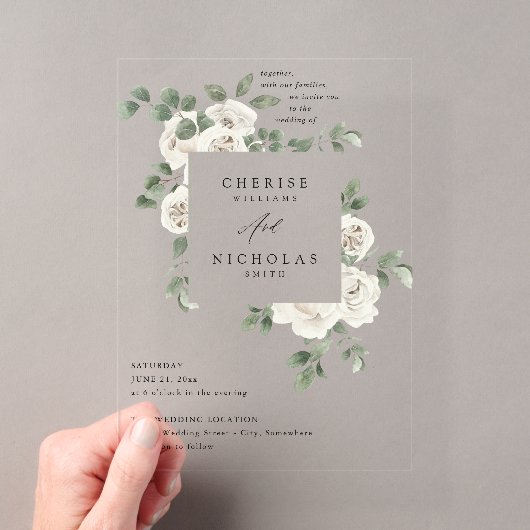 Fleurs blanches douces et invitation de mariage à (In situ (ordinateur de poche))