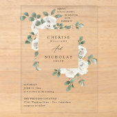 Fleurs blanches douces et invitation de mariage à (Recto)