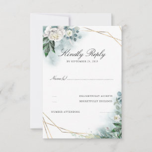 Fleurs blanches Elegant Gold Frame Wedding RSVP