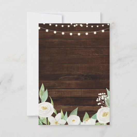 Fleurs blanches en bois Mariage carte de remerciem (Dos)