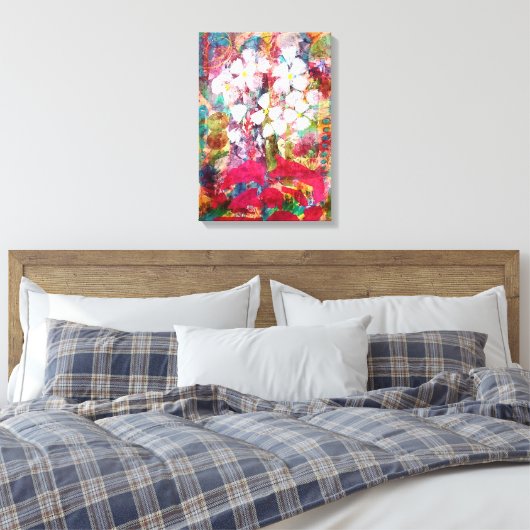 Fleurs blanches en Pot rose toile étirée Impressio (Insitu(Chambre))