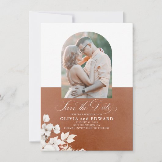 Fleurs blanches en terre cuite Boho Save the Date  (Devant)