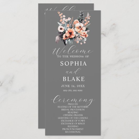 Fleurs blanches et bleues Programme de mariage gri (Devant / Derrière)