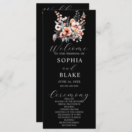 Fleurs blanches et bleues Programme de mariage noi (Devant / Derrière)