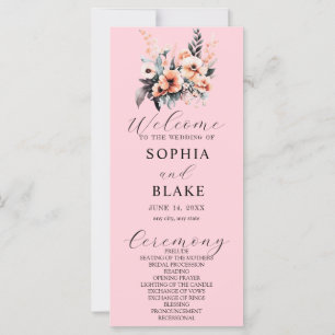 Fleurs blanches et bleues Programme de mariage ros