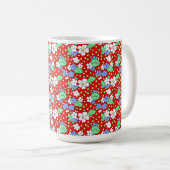 Fleurs blanches et bleues sur un mug rouge (Devant droit)