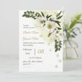 fleurs blanches et dorées faire-part de mariage (Debout devant)