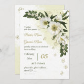 fleurs blanches et dorées faire-part de mariage (Devant / Derrière)