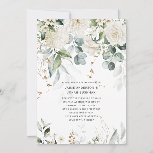 Fleurs blanches et Faire-part de mariage d'eucalyp (Devant)