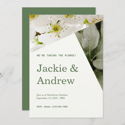 Fleurs blanches et Faire-part de mariage verdoyant (Devant / Derrière)