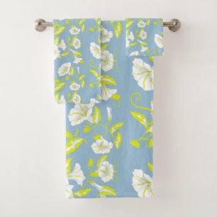 Fleurs blanches et jaunes motif sur gris