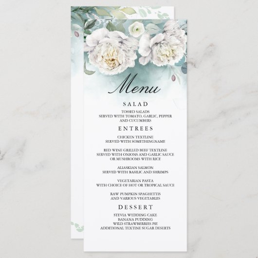 Fleurs blanches et Menus Mariages de verdure (Devant / Derrière)