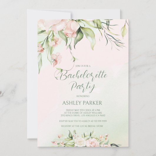 Fleurs blanches et roses Bachelorette Invitation (Devant)